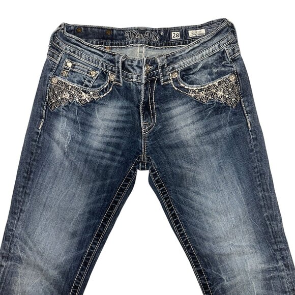 Miss Me Capris Womens Jeans 28 22 JP5810P Embroidered Studded Rhinestones Blue - Picture 3 of 8
